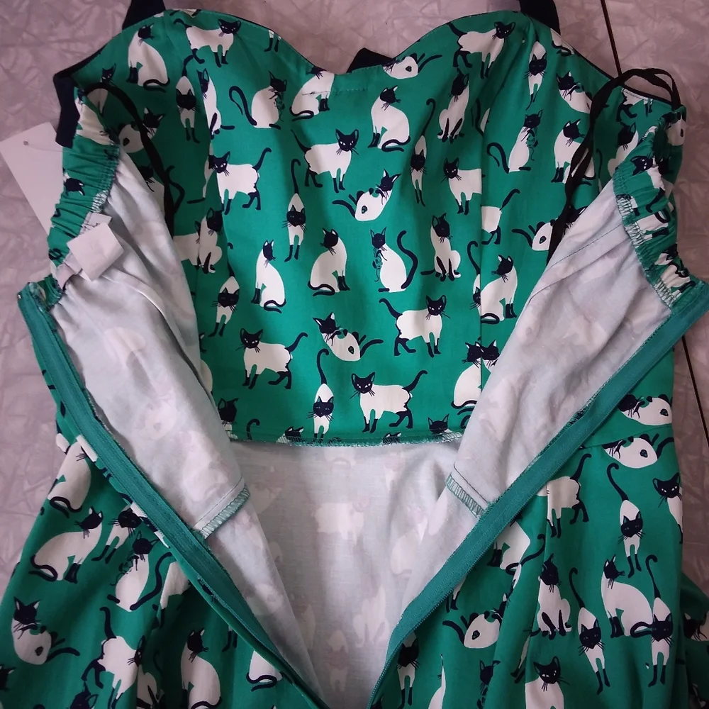 NWT Eva Rose vintage inspired rockabilly swing dress with halter cat print L - Picture 13 of 16